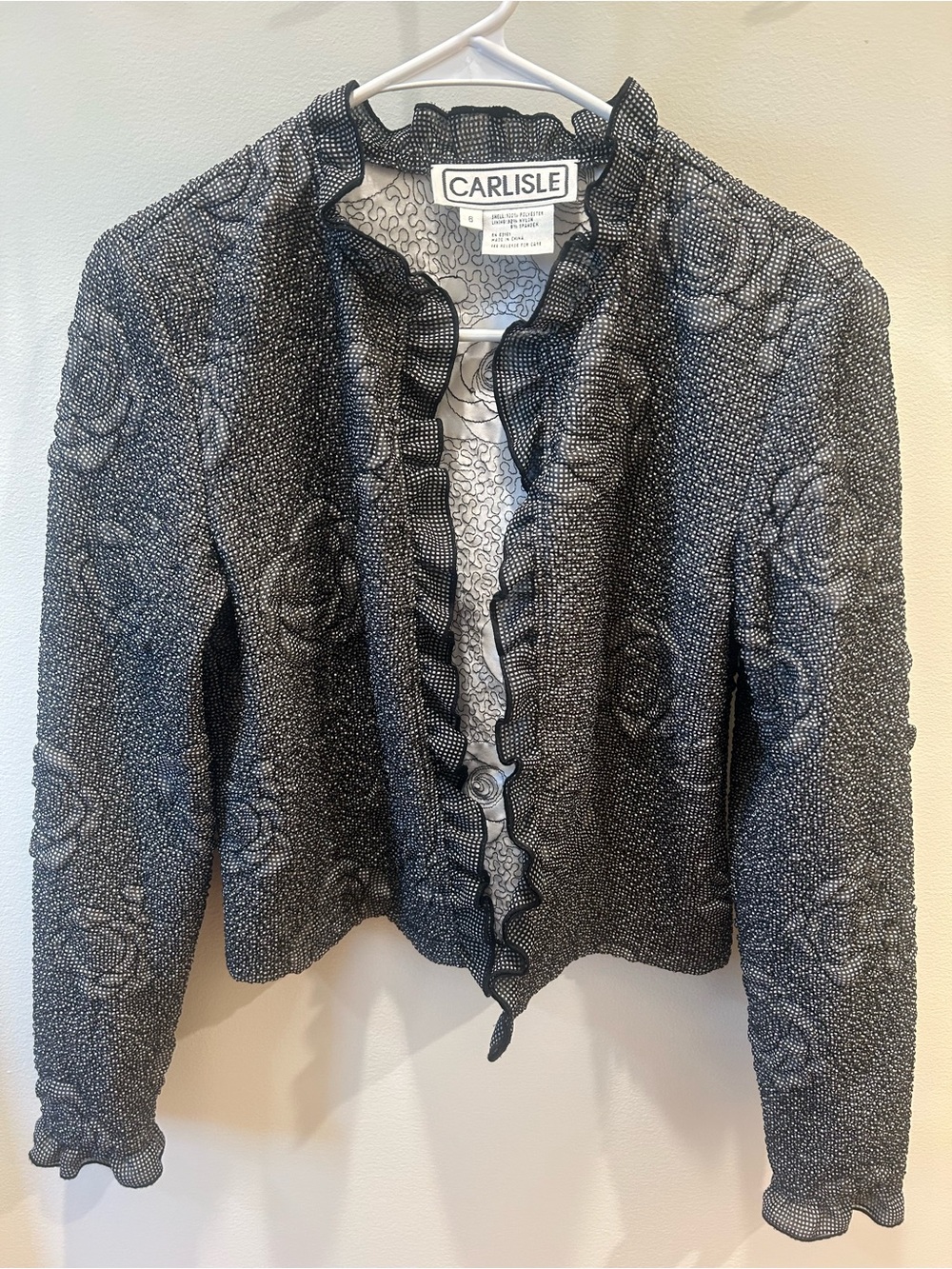 Carlisle Vintage Camellia Rose Mesh Ruffled Blazer Dressy Cropped Jacket 6